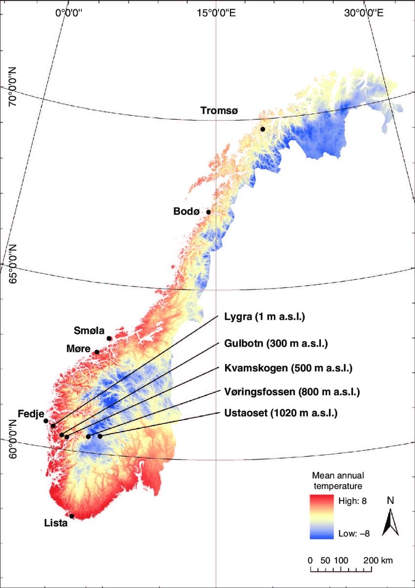 ਨਾਰਵੇ ਦੇ ਤਾਪਮਾਨ ਦਾ ਨਕਸ਼ਾ